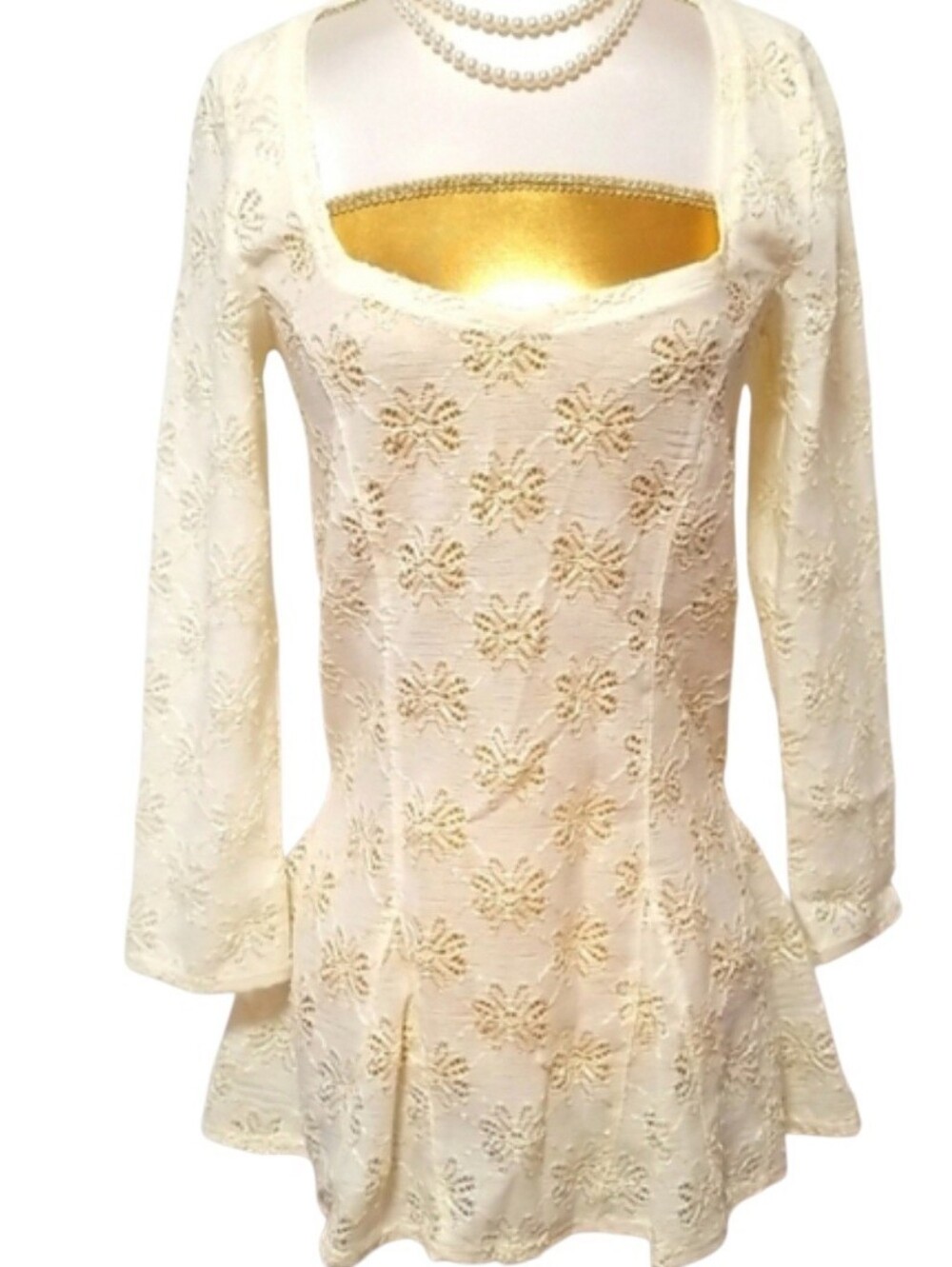 Free People Cream Crochet Lace Long Sleeve Tunic Peplum Boho Top